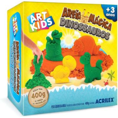 Imagem de Brinquedo Kit Areia Mágica Dinossauros 400G Inclui 10 Moldes - Acrilex