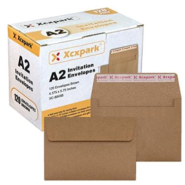 Imagem de Xxcxpark Envelopes de convite A2 imprimíveis de 120 Qtd. 4,375 x 5,75 cartões, envelopes de papel marrom 120GSM autoselados para convites, papéis, fotos, documentos, casamento, chá de bebê, fácil de