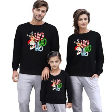 Imagem de ONKOUKOU Moletom de Natal Mon and Me - MERRY HO HO HO Impresso Pulôver Feminino TopFamily Combinando Gola Redonda, Adolescentes - preto, 11 Years