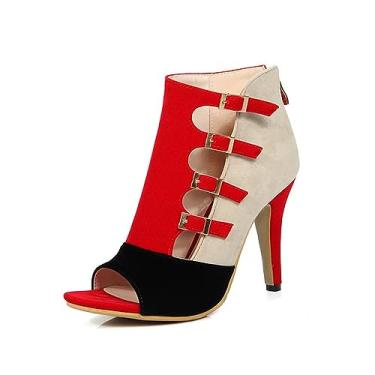 Imagem de Sapatos femininos de primavera salto alto escritório zíper 10 cm oco para fora sandálias cocô dedo do pé fivela alça festa casamento sapatos