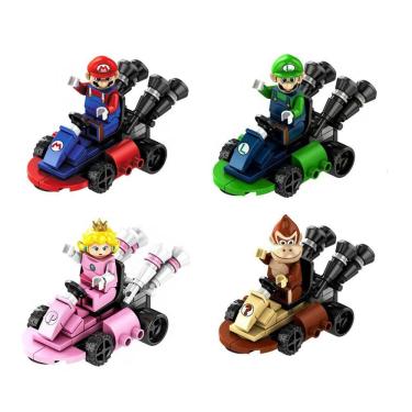 Imagem de Kit 4 Bonecos Mario Kart Luigi Princesa Donkey Kong Blocos De Montar