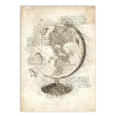 Imagem de Placa Decorativa A2 Mapa Mundi Globo Projeto Retro Poster