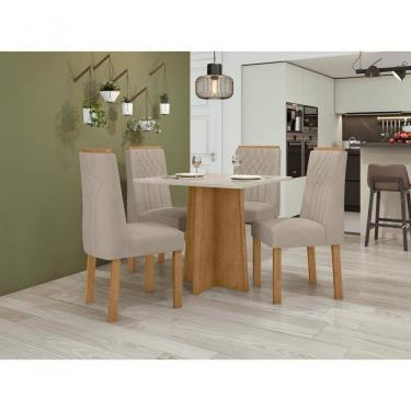 Imagem de Conjunto Sala De Jantar Mesa Celebrare 90 Com 4 Cadeiras Exclusive Lopas Amêndoa Clean/off White/veludo Creme