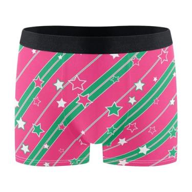 Imagem de KLL Star Christmas Pink Cueca Boxer Masculina Cueca Boxers Atlética Roupa Interior Masculina Cueca Boxer Pequena, Estrela de Natal, rosa, P