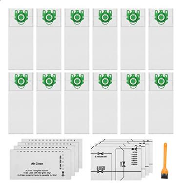 Imagem de Sacos de vácuo tipo U pacote com 12 unidades compatíveis com aspirador de pó de eficiência 3D vertical e dinâmico U1 AirClean 3D da Miele S7000-S7999, inclui 4 pares de filtros pré-motor e pós-motor.