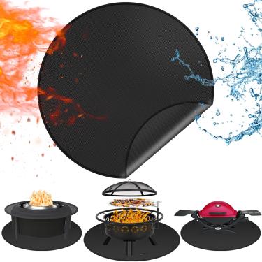 Imagem de Tapete redondo para fogueira de 148 cm para fogão solo Yukon, tapete de fogão à prova de fogo para protetor de deck de churrasqueira ao ar livre, tapete circular para sob a grade para proteger a grama