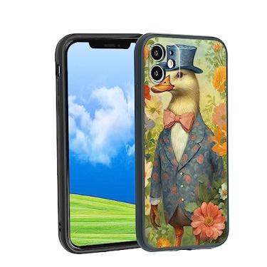 Imagem de wallme kraise Capa compatível com iPhone 12 Duck Case, um pato em um terno flor jardim cor pastel moda padrão para iPhone capa masculina e feminina, capa protetora de silicone macio antiderrapante