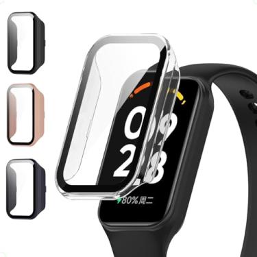 Imagem de Capa Bumper Protetora Case compatível com Mi Band 8 Active Xiaomi Smartwatch com Tela Vidro (Transparente)