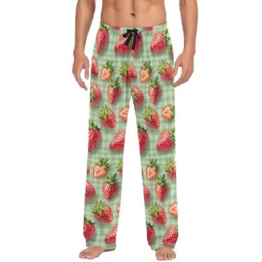 Imagem de Calças de pijama para homens, calças de pijama masculinas, pijamas para pai, irmão, marido, namorado, presente, Lindo xadrez verde de morango, GG