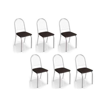 Imagem de Cadeiras de Cozinha Noruega C077 Kit 6 Un Cromada - Assento Preto 110 - Kappesberg