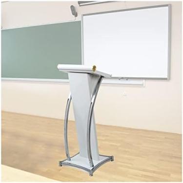 Imagem de Púlpito de fala para sala de aula escolar, suporte de pódio para púlpito de altura resistente de 43,3 polegadas, mesa de pé para leitura, fácil de instalar, branco