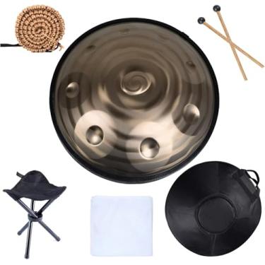 Imagem de Tambor de aço handpan de 440 Hz 9 notas 22 polegadas em ré menor, marretas duráveis ​​e pano livre de poeira, 9 notas-D3 A3 Bb3 C4 D4 E4 F4 G4 A4, com suporte de handpan, estojo de handpan,