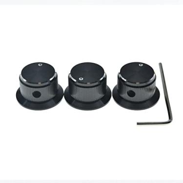 Imagem de KAISH 3 puxadores de potenciômetro de alumínio 1/4" Universal Top Hat Knobs Bell Control Knob com parafuso de ajuste para guitarra/baixo/AMPS/pré-amplificadores preto com borda polida e indicador
