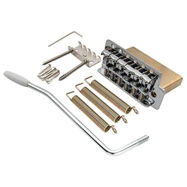 Imagem de Musiclily Pro 10,5mm Vintage Ponte Tremolo 6 Parafusos Bloco Latão Sólido 40mm para Guitarra Squier ST, Cromada