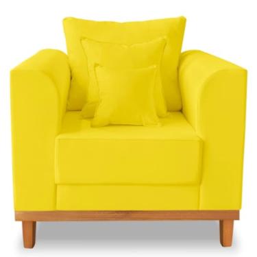 Imagem de Poltrona Sala de Estar Beny Suede Amarelo Com Almofadas Decorativas - Madeira Prima Deccor