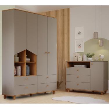 Imagem de Quarto Bebê Completo Guarda roupas 4 Portas Cômoda 1 Porta 100% MDF