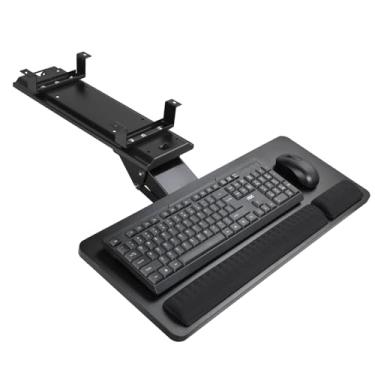 Imagem de Cartmay Bandeja de teclado sob a mesa, gaveta grande de 63 x 24 cm com inclinação giratória para teclado de computador para jogos em casa, mesa de escritório, suporte duplo, preto