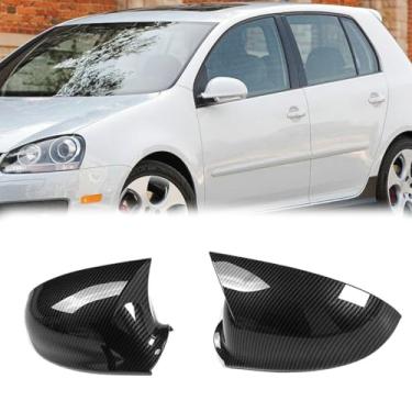 Imagem de Par de tampas de cobertura de espelho lateral preto de fibra de carbono para VW Golf GTI Jetta MK5 2003-2009 lado esquerdo e direito, acabamento decorativo da capa do espelho retrovisor