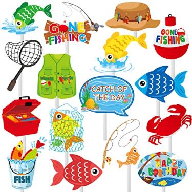 Imagem de 36pcs Fishing Cupcake Toppers Gone Fishing Party Cupcake Picks for Fisherman Birthday Party Decorations Fishman Fishing Pole theme Theme Party Baby Shower Supplies