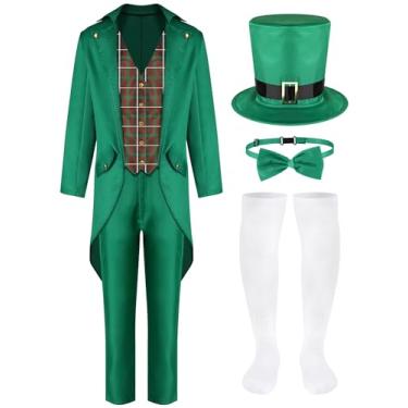 Imagem de Shihanee 5 peças de fantasia de duende verde para adultos, fantasia de Dia de São Patrício, verde irlandês, para homens e adultos, Conforme mostrado na imagem, 4G