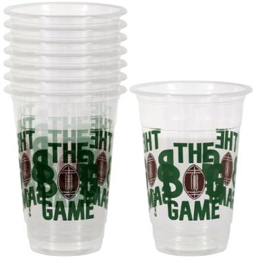 Imagem de Unique Copos de festa de plástico transparente The Big Game' Football Toss, 473 g (8 unidades) - Utensílios de bebida duráveis para celebrações e eventos temáticos