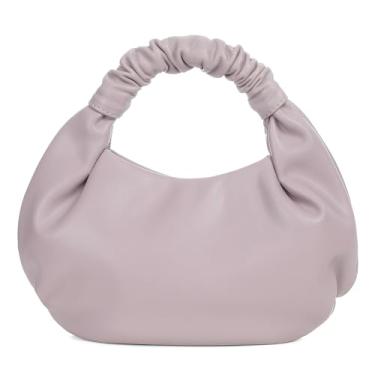 Imagem de Pettata Bolsa feminina chique com alça superior pequena franzida Hobo bolsa sacola de couro sintético macio, Roxa, Small
