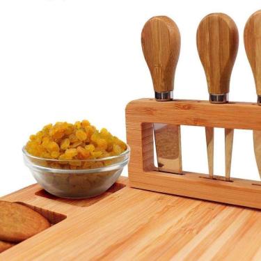 Imagem de Tábua para Frios e Queijo Com Jogo 4 Utensílios Bambu Kit