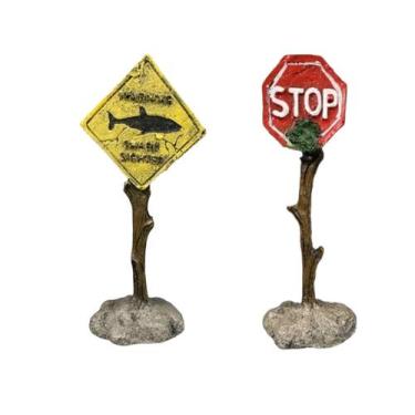 Imagem de Enfeite Para Aquários Placa Stop + Cuidado Tubarão Fragata