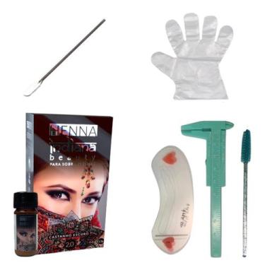 Imagem de Kit Designer Sobrancelha Henna Indiana Beauty Paquímetro 8cm Escova Ap