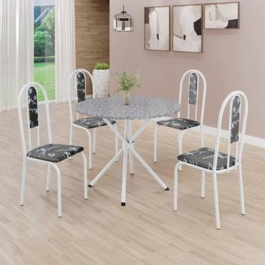 Imagem de Conjunto Sala de Jantar Mesa Redonda 75cm Tampo Granito Ocre 4 Cadeira