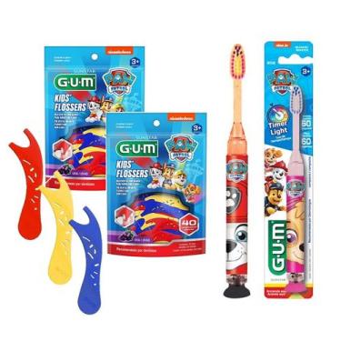 Imagem de Kit patrulha canina gum (80 flossers + escova c/ luz)