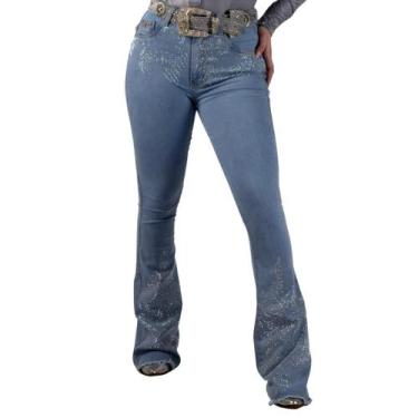 Imagem de Calça Jeans Feminina Delavê Oldest Brilhos Pratas Strass Moda Country 