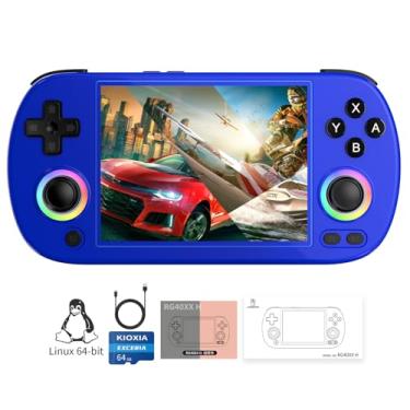 Imagem de GiipGoop RG40XX H Consoles de jogos portáteis retrô, console de jogos, portátil, sistema Linux de 64 bits, tela IPS de 4 polegadas, Cortex-A53, suporta WiFi, Bluetooth, HD, saída de TV azul