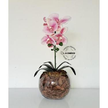 Imagem de Arranjo Orquídea Rosa Uma Haste Borboleta 3D Realista Permanente Silic