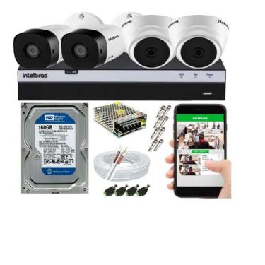 Imagem de Kit Cftv 4 Câmeras Segurança Intelbras 720p + Dvr Mhdx 3104 + HD