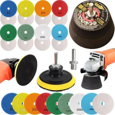 Imagem de 10 Lixas Grão 4 Pol. 100mm Diamantada + 1 Rebolo Cônico + 1 Disco Prat