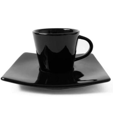 Imagem de Xícara de Café com Pires em Porcelana Germer Preta 90ml Oriental Cafez