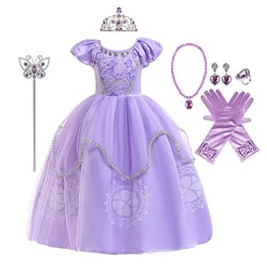 Imagem de Izkizf Fantasia de Princesa Sofia para festa de Halloween, cosplay, fantasias chiques com acessórios, #001 Sofia Dress, 4-5 Years