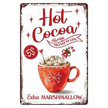 Imagem de KENSILO Decoração de Natal Chocolate Quente Vintage Metal Lata Placa Pôster Casa Cozinha Bar Estação de Café 12 X 8 Polegadas Placas de Natal Decorações de Parede Arte Presente