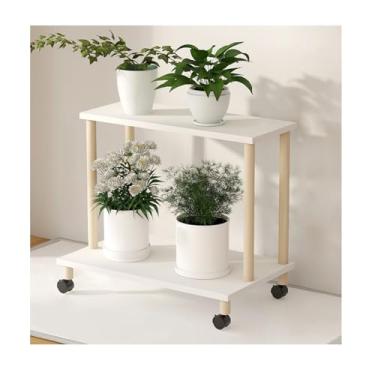 Imagem de Mobile Flower Rack，Plant Stand Indoor Outdoor，Simple Plant Stand，Floor-Standing Glower Rack，Storage Rack，Tier Plant Stand With Wheels，for Living Room Balcony Garden，White(80*36*52.2cm/31.5*14.2*20.6in