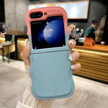 Imagem de Capa de celular de silicone macio gradiente para Samsung Z Flip 6 5 4 3 5G Flip5 Flip3 Flip6 ZFlip5 capa de moldura encaracolada, rosa azul, para Samsung Z Flip 5
