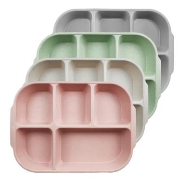 Imagem de greenandlife Pratos divididos de 27 cm, 4 peças, para crianças e adultos, placas de controle de porção, placa de compartimento segura para lava-louças e micro-ondas, pratos de palha de trigo