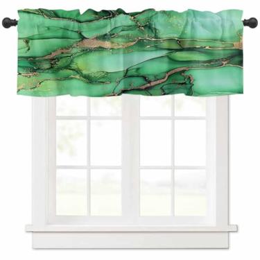 Imagem de Cortina de mármore verde azul-petróleo verde dourado ombré curto cortinas para cozinha moderna abstrata verde textura mármore haste bolso cortina para banheiro quarto sala de estar 1 painel 137 cm L x