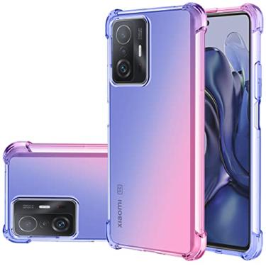Imagem de Gufuwo Capa para Xiaomi 11T Pro/Xiaomi 11T fofa para meninas e mulheres, capa protetora de TPU macio antiarranhões gradiente à prova de choque para Xiaomi Mi 11T (azul/rosa)
