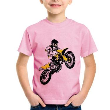 Imagem de Camiseta Infantil Motocross Jump - Foca na Moda, Rosa bebê, 4