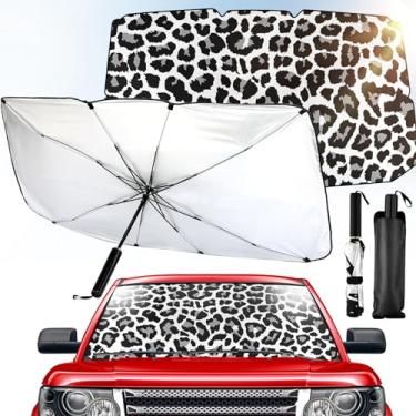 Imagem de Riakrum Para-sol de carro leopardo de 147 x 78 cm para para-brisa bloqueador de raios UV para-brisa para-sol guarda-chuva de carro dobrável janela frontal viseira de sol mantém o ar fresco para