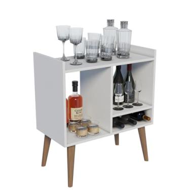 Imagem de Aparador Bar Retrô, Rack para Sala com Pés Palito, Branco, Organizador de Bebidas e Taças