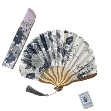 Imagem de XINCHANG Elegantes ventiladores portáteis com design floral - perfeitos para casamentos, festas e presentes (ventilador de faca, cinza + capa de ventilador)