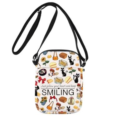 Imagem de JNIAP Bolsa tiracolo inspirada no anime Kiki Bakery Gift Just Follow Your Heart And Keep Smiling Jiji, Cb sorridente
