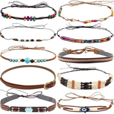 Imagem de nemokamai 10 peças de faixa de chapéu de sol para mulheres, faixa de chapéu de aba flexível larga de verão, faixa trançada para chapéu de cowboy Fedora de palha, chapéu de vaqueira, multi, Multi, 1